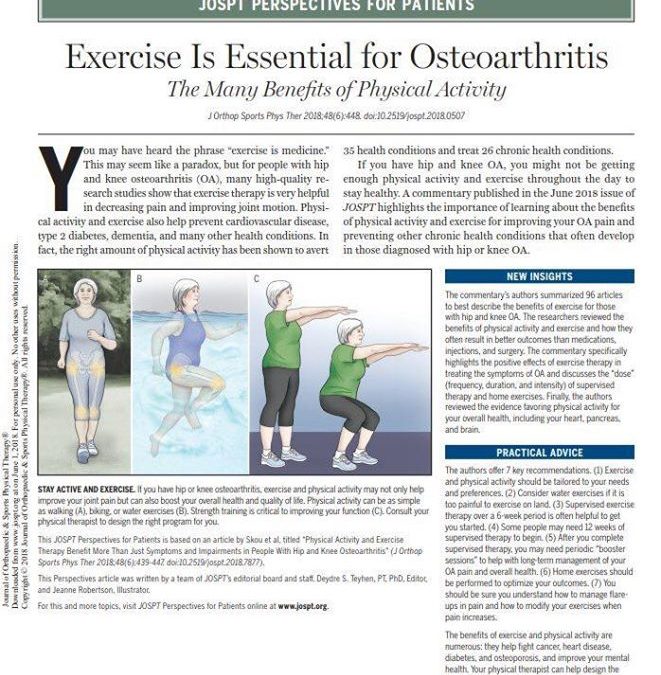 “Physical activity and exercise therapy not only improve symptoms and impairments of OA, but are also effective in